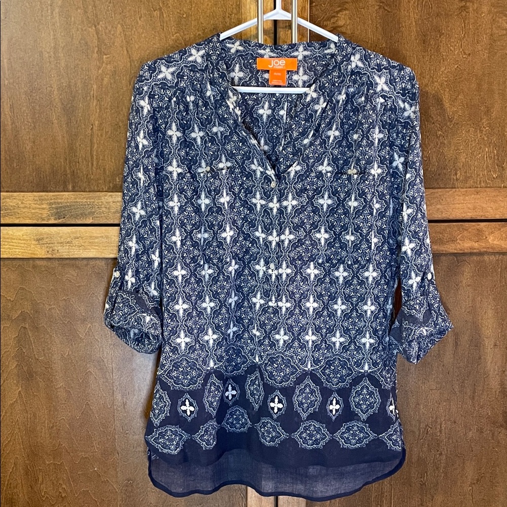Joe Fresh Navy Blue and White Women's Tunic Blouse